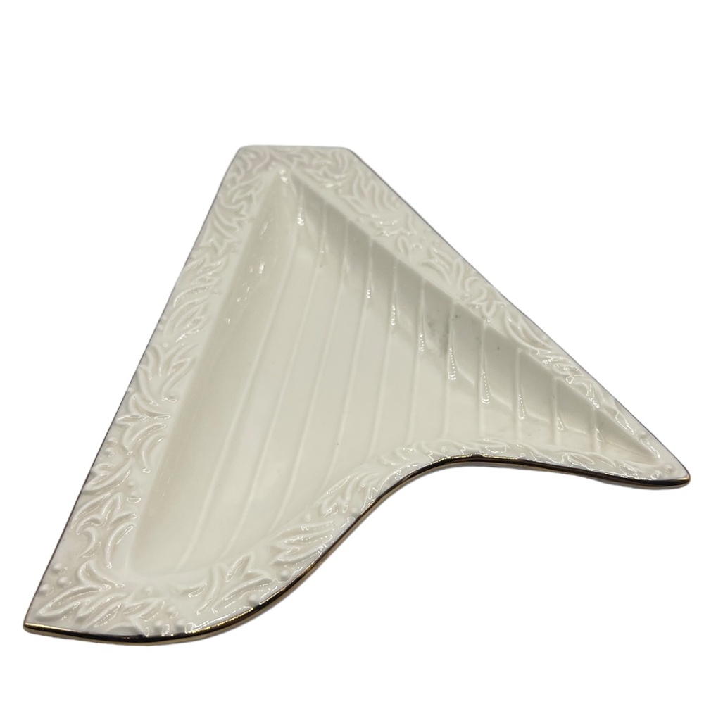 Vintage Palm Tree co. Ceramics Small Ceramic Harp Shape Plate/Trinket White.